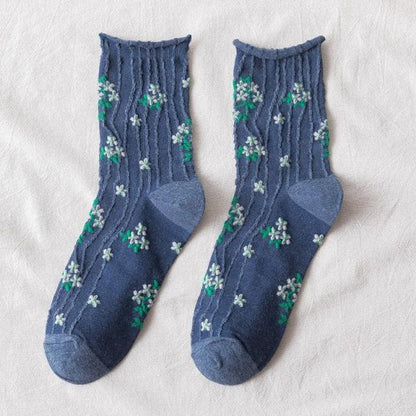 News Fashion Floral Print Women's Socks Harajuku Vintage Streetwear Crew Socks Kawaii Cute Cotton Long Sock Winter Warm Socks For Men And Women