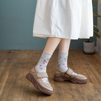 News Fashion Floral Print Women's Socks Harajuku Vintage Streetwear Crew Socks Kawaii Cute Cotton Long Sock Winter Warm Socks For Men And Women