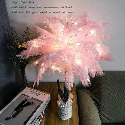 Novelty Feather Night Light Remote Fairy Copper Lamp for Home Living Room Bedroom Bedside Backlight Party Wedding Decoration Cute Study Lamps for Bedroom Décor