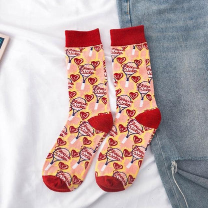 Occident Fashion Colorful Print Socks Women with Mushroom Spring Woman Socks Breathable Cotton Socks For Women