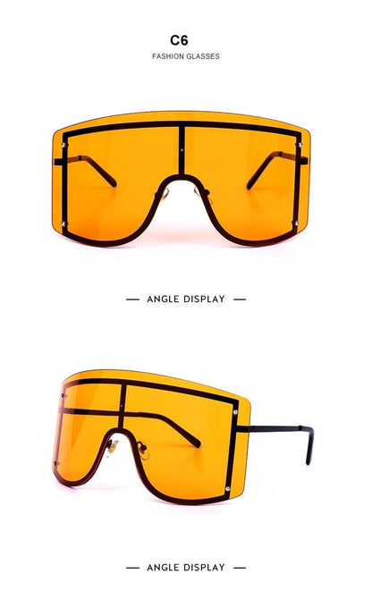 Oversized Women Blue & Yellow Gradient Sunglasses  Fashionable Rimless In Metal For Female New Shades Personality Eyewear