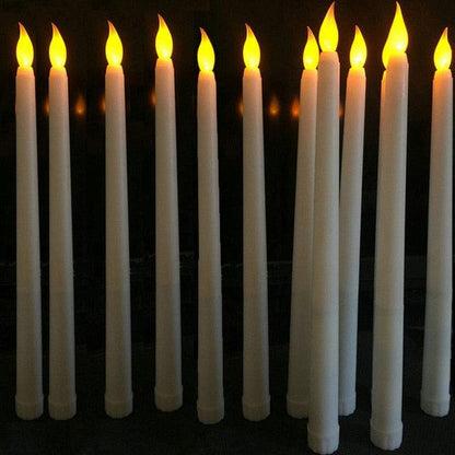 Pack of 12 Yellow Flickering Remote LED Candles Plastic Flameless Remote Taper Candles Flameless Ivory Taper Candles Flickering Battery Operated Led Warm 3D Wick Light Window Candles Real Led For Dinner Party Decoration