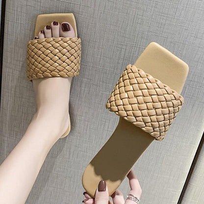 Party Luxury Ladies Slippers Charm Design Open-Toe Beach Flat Sandals Casual Flip Flops Women Shoes Flat Sandals Slip On Slide Sandals Leather Strap Flat Sandals