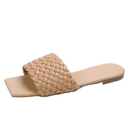 Party Luxury Ladies Slippers Charm Design Open-Toe Beach Flat Sandals Casual Flip Flops Women Shoes Flat Sandals Slip On Slide Sandals Leather Strap Flat Sandals