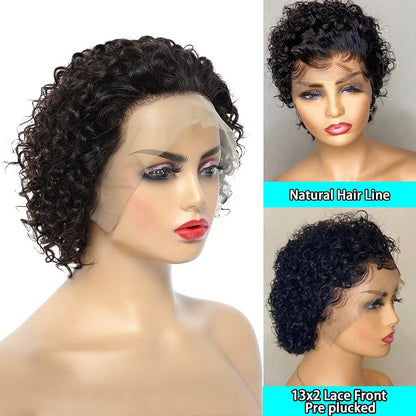 Pixie Cut Short Curly Wig Human Hair Wigs Pre Plucked Brazilian Deep Water Wave Virgin Lace Front Wig For Women With Baby Hair Wigs For Black Women Gifts for Girlfriends