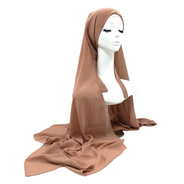 Plain Colorful Soft Lightweight Chiffon Elegant Hijab Scarf With Bandage Non-Slip Chiffon Echarpe Elegant Breathable Islam Long Hijabs Headband Fashion Turban Headwrap For Women