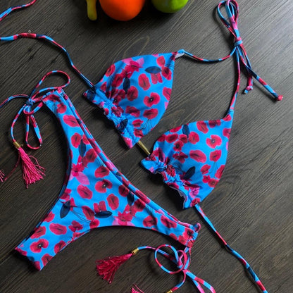 Popular Women's Beachwear  Bikini Set Swimwear Push-Up Padded Swimsuit Floral Bikini Set Low Rise Ruffled Two Pieces Swimsuit Push Up Bathing Suit Swimwear