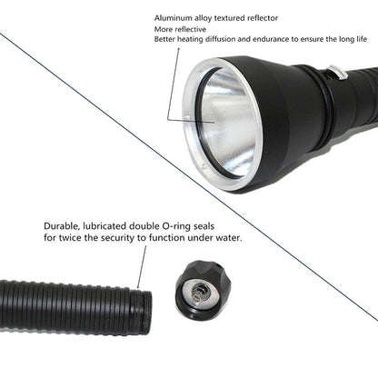 Powerful LED Rechargeable Dive Flashlight Cree Diving Flashlight Underwater Waterproof  High Lumen LED Scuba Diving  Torch Flashlight For Scuba Diving Underwater Torch