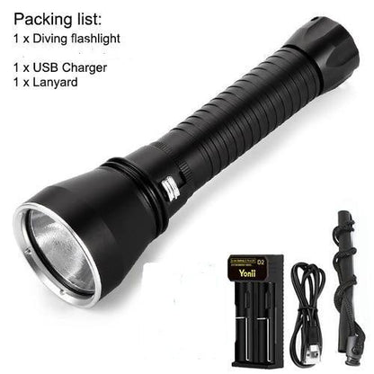 Powerful LED Rechargeable Dive Flashlight Cree Diving Flashlight Underwater Waterproof  High Lumen LED Scuba Diving  Torch Flashlight For Scuba Diving Underwater Torch