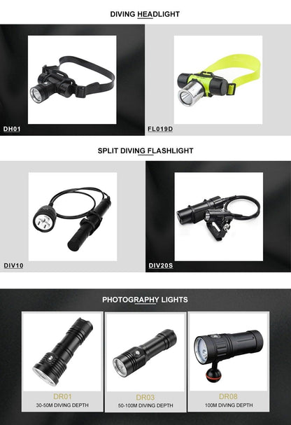 Powerful LED Rechargeable Dive Flashlight Cree Diving Flashlight Underwater Waterproof  High Lumen LED Scuba Diving  Torch Flashlight For Scuba Diving Underwater Torch