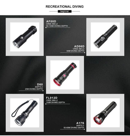 Powerful LED Rechargeable Dive Flashlight Cree Diving Flashlight Underwater Waterproof  High Lumen LED Scuba Diving  Torch Flashlight For Scuba Diving Underwater Torch
