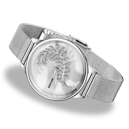 Luxury Womens Round Watch Simple Analog Quartz Watches Elegant Stainless Steel Mesh Strap Fashionable Wrist Watch For Woman