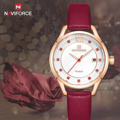 Women's Elegant  Watch With Leather  Belt And Metal Case Waterproof Wristwatch Excellent Design Perfect Gift