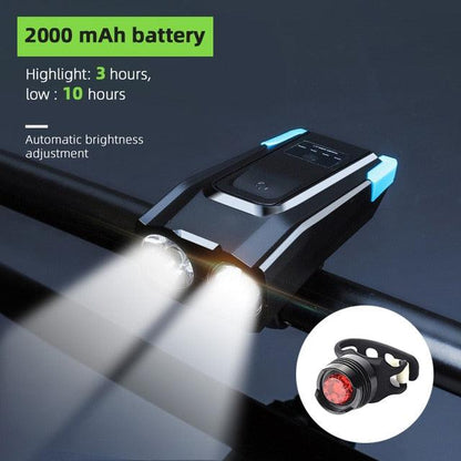 4000mAh Bicycle Front Light Set USB Rechargeable Smart Headlight With Horn 800 Lumen LED Bicycle Light Set USB Rechargeable Super Bright  Bike Headlight
