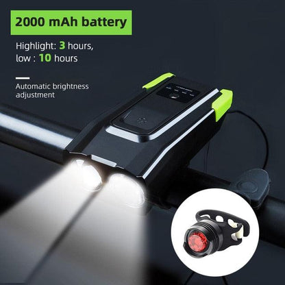 4000mAh Bicycle Front Light Set USB Rechargeable Smart Headlight With Horn 800 Lumen LED Bicycle Light Set USB Rechargeable Super Bright  Bike Headlight