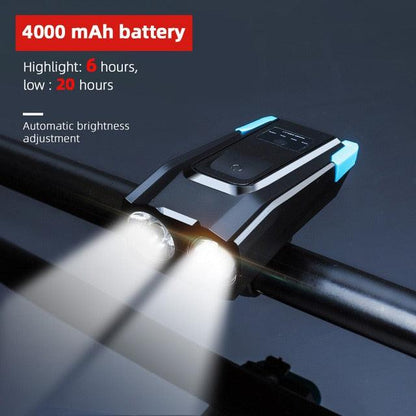 4000mAh Bicycle Front Light Set USB Rechargeable Smart Headlight With Horn 800 Lumen LED Bicycle Light Set USB Rechargeable Super Bright  Bike Headlight