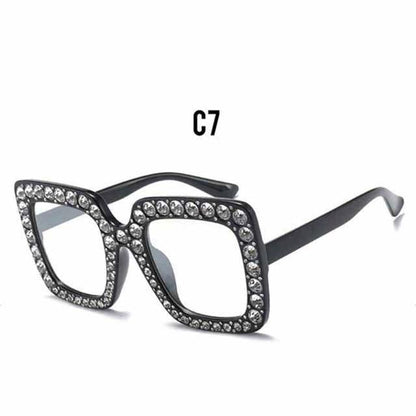 Oversized Sunglasses Square Diamond Sunglasses Women Retro Sunglasses Luxury & Diamond Square Shape Sunglasses For Women Branded Attractive Any Size Crystal Sun Glasses For Ladies Gradient Classic Mirror & Decent Shades