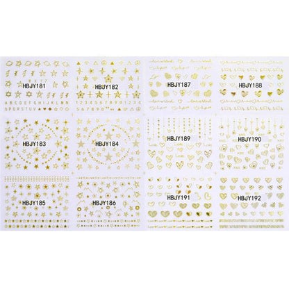 Gold Moon Star 3D Nail Stickers Ultra-thin Adhesive Decals Nail Art Decorations Stamping Manicure Nails Stickers Tool 3d Nail Decal Stickers Manicure Nail Art Decoration Accessories Holographic Old English Character Nail Self-Adhesive Sticker