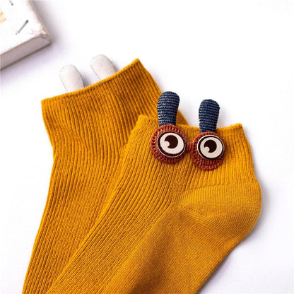New Fashion Spring Summer Cute Cartoon 3D Big Eyes 3D Rabbit Eared Short Tube Socks Novelty Funny Soft Cotton Ankle Socks For Men And Women