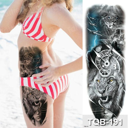 Luxury Black Temporary Tattoo Waterproof Big Lion Tattoo For Body Arm Legs Modern Large Design