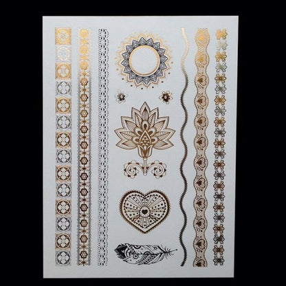 Luxury Flash Metallic Waterproof Temporary Tattoo Gold Silver Flower Tattoo Sticker Long Lasting Gold Design For Womens