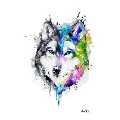 Temporary Animal Head Wolf Design Waterproof Body Sticker Fashion Tattoo For Womens Mens