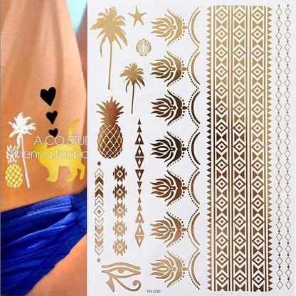 Luxury Metallic Gold Waterproof Temporary Tattoo Feather Elephant Fashion Different Design Tattoos For Womens
