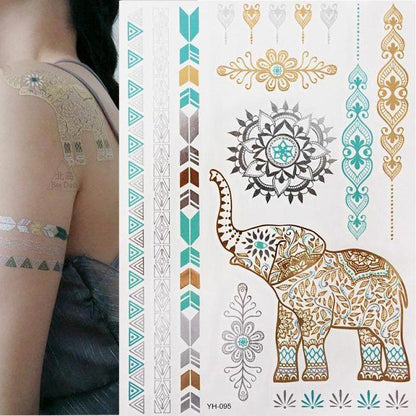 Luxury Metallic Gold Waterproof Temporary Tattoo Feather Elephant Fashion Different Design Tattoos For Womens
