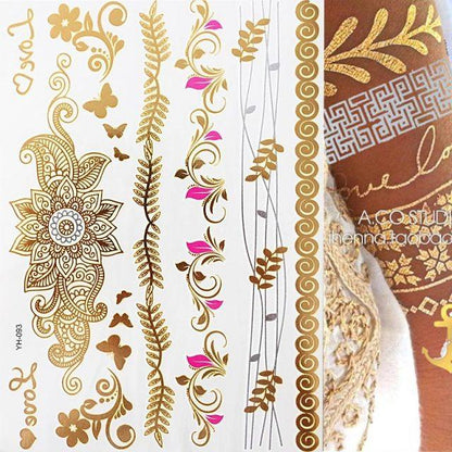 Luxury Metallic Gold Waterproof Temporary Tattoo Feather Elephant Fashion Different Design Tattoos For Womens