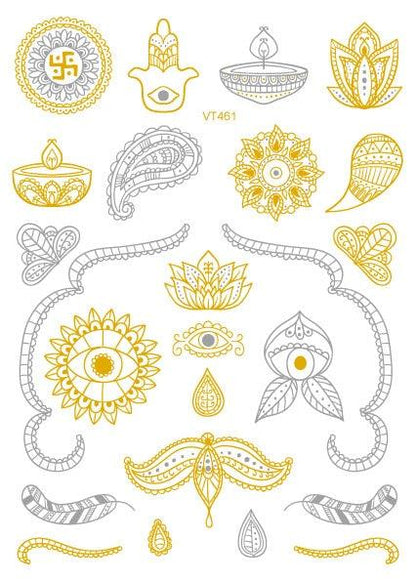 Luxury Metallic Temporary Tattoo Gold Silver Flower Sticker Long Lasting Gold Design For Womens
