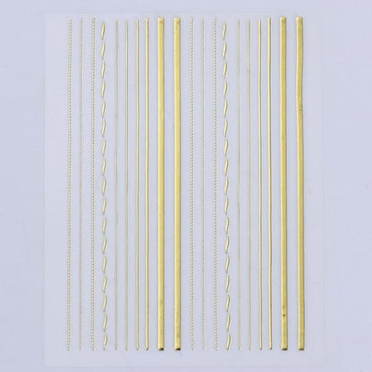 Nail Strip Stickers Black Gold Rose Gold Silver Metal Strip Tape Nail Art Adhesive Foil Tips Nail Sticker Decals Metallic Curve Strip Line Nail Decal Self-Adhesive 3D Wave Design Decoration for Women Girls Tape Nail Art Stickers Decal Decoration