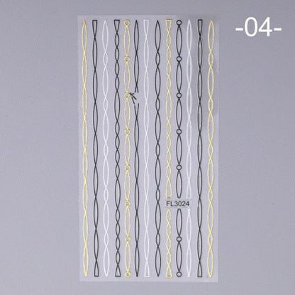 Nail Strip Stickers Black Gold Rose Gold Silver Metal Strip Tape Nail Art Adhesive Foil Tips Nail Sticker Decals Metallic Curve Strip Line Nail Decal Self-Adhesive 3D Wave Design Decoration for Women Girls Tape Nail Art Stickers Decal Decoration