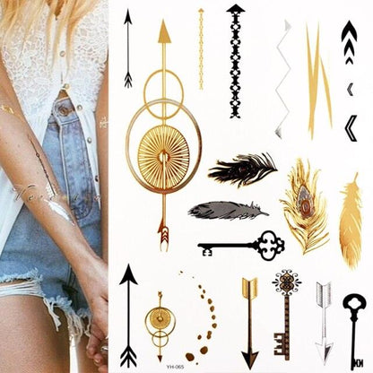 Body Tattoo Art Painting Stickers Glitter Gold Silver Temporary Waterproof Nontoxic Long Lasting Tattoos