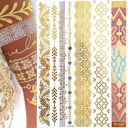 Body Tattoo Art Painting Stickers Glitter Gold Silver Temporary Waterproof Nontoxic Long Lasting Tattoos
