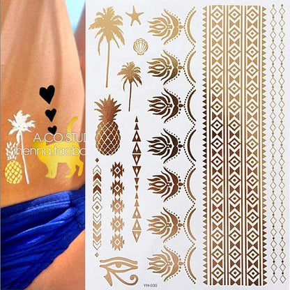 Body Tattoo Art Painting Stickers Glitter Gold Silver Temporary Waterproof Nontoxic Long Lasting Tattoos