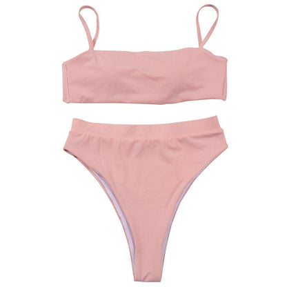 Bikinis Solid Push Up Bikini Padded Bra Straps High Waist Swimsuit Female Swimwear Women's Bathing Suit Lace up Bikini Ribbed Two Piece Swimsuit