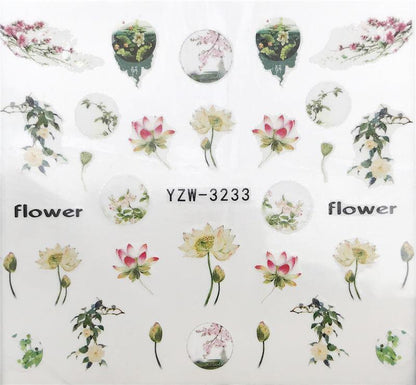 Flower Animal Designs Water Transfer Sticker Nail Art Decals Fashion Wraps Tips Manicure Tools Nail Watermark Decals iridescent Decoration Nail Self-Adhesive Decals Nail Stickers Water Transfer Fresh Nail Decals for Nail Art