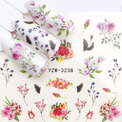 Flower Animal Designs Water Transfer Sticker Nail Art Decals Fashion Wraps Tips Manicure Tools Nail Watermark Decals iridescent Decoration Nail Self-Adhesive Decals Nail Stickers Water Transfer Fresh Nail Decals for Nail Art