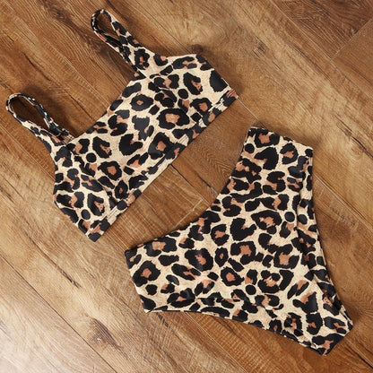 High Waist Bikini Leopard Bikini Women Push Up Swimsuit Women's Leopard Print Swimsuits High Waist Bikini Set 2 Piece Bathing Suits Women Printed Swimwear Tie Dye Summer Swim Beachwear