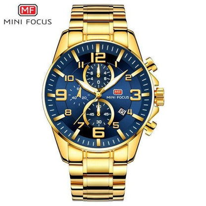 Luxury Gold Mens Watches Elegant Stainsteel Steel Strap Waterproof Sport Analog Quartz Luminous Hands Watch