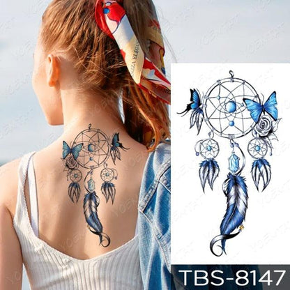 Black Sketchs Flowers Waterproof Temporary Tattoo Sticker Chest Flash Tattoo Wolf Diamond Flower Body Art Arm Fake Tattoo For Womens Men