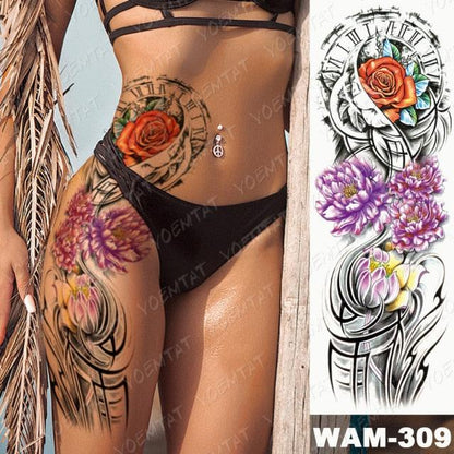 Large Tattoo Sleeve Arm Waterproof Temporary Sticker Tiger Fox For Arm Luxury Colorful Design