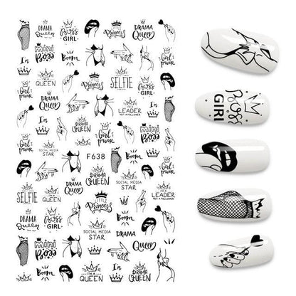 The New 3D Nail Sticker Cool English Letter stickers for nail Foil Love Heart Design Fashion Manicure Stickers Girls Manicure Decoration Nail Art Supplies 3D Self-Adhesive Nail Decals Designer Nail Stickers for Acrylic Nails