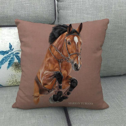 New Animal Pattern Pillow Cover Simple Wind Pillow Set Art Home Decorative Throw Pillow Cover Horse Cotton Linen Cushion for Couch Sofa Bedroom Livingroom Kitchen Car Restoring Ancient Ways Horse Head Decorative Cushion Covers 45x45CM