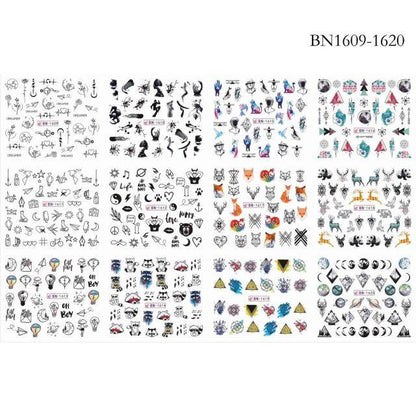 New Geometric Letter Nail Sticker Water Slider Winter Decal Christmas New Year Gift Nail Slider Temporary Tattoos Women Nail Art Stickers Water Transfer Decals Design Nail Art Supplies Manicure Acrylic Nail Foil Stencils Decorations