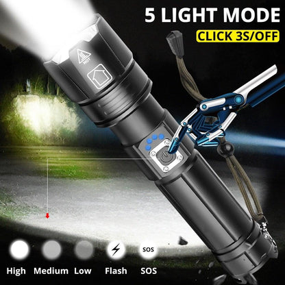 Rechargeable LED Flashlight High Lumen USB Ultra Bright Adjustable Powerful Zoomable Flashlight Water Resistant For  Daily Household and Outdoor Camping Hiking Riding Running