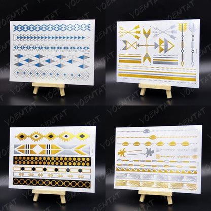 New Waterproof Temporary Tattoo Sticker Golden Silver Flower Jewelry Flash Fashion Different Design Tattoos For Womens