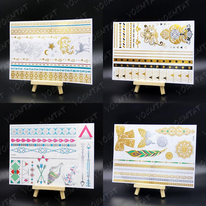 New Waterproof Temporary Tattoo Sticker Golden Silver Flower Jewelry Flash Fashion Different Design Tattoos For Womens