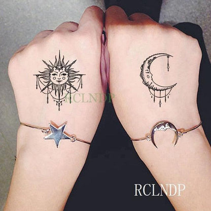 Elegant Black Waterproof Temporary Tattoo Stickers Moon Hill Modern Body Art Stickers Hand Foot High Quality For Womens