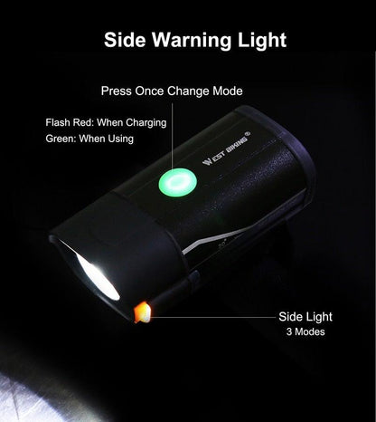 Front Bicycle Light USB Rechargeable LED Bike Light Waterproof Cycling Headlight Climbing Safety Flashlight Lamps Bike Light Super Bright Bicycle Light Easy To Install Fits All Bikes Headlights With Modes